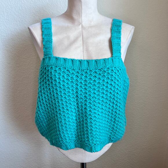 ASOS Design CURVE Crochet knitted cami waffle stitch teal womens Large crop top - Picture 1 of 6